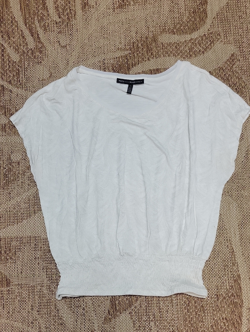 White Short Sleeve Smocked Hem Top by White House Black Market